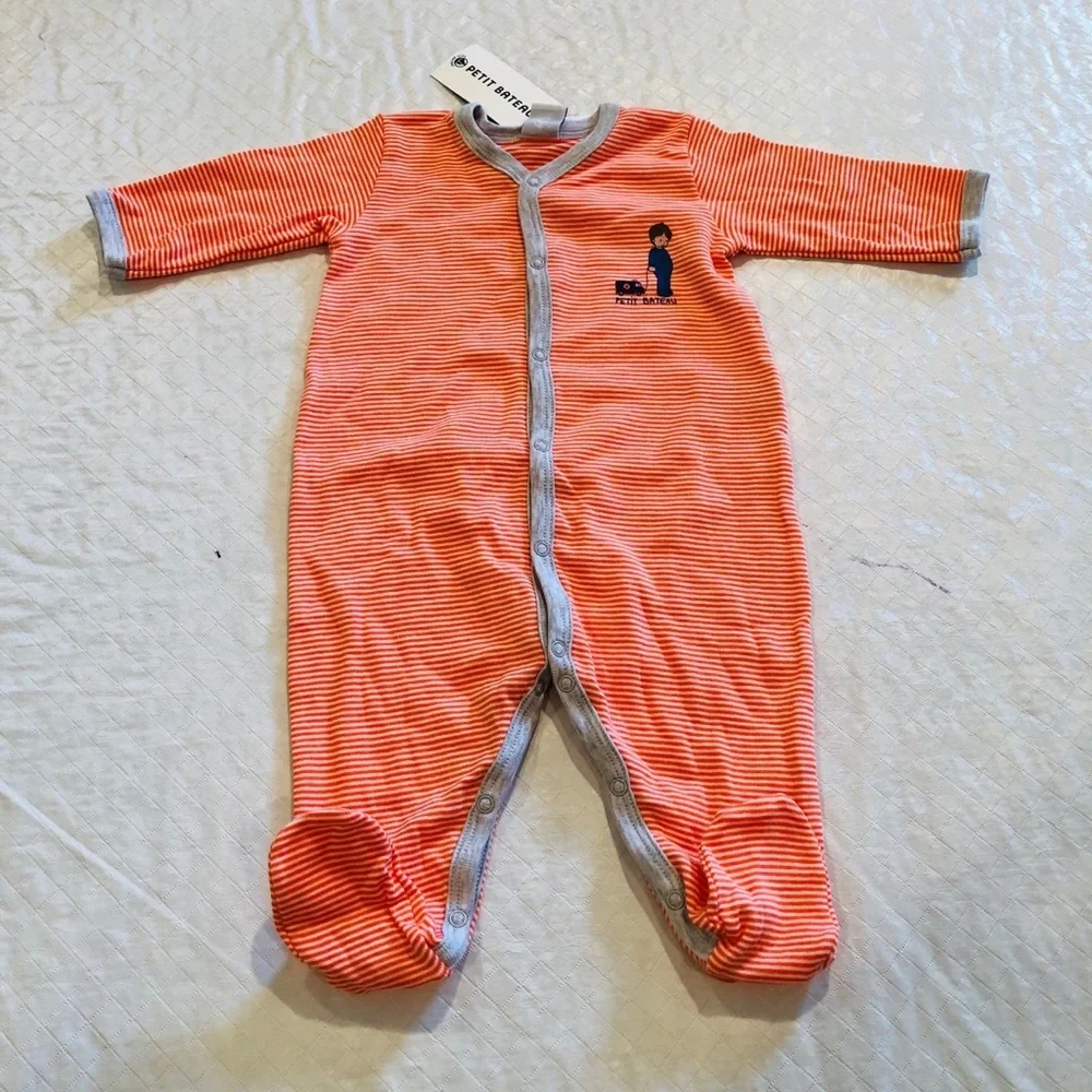 Petit Bateau**Orange Footed Onesie Baby PJ**3 Mo. - Picture 2 of 5